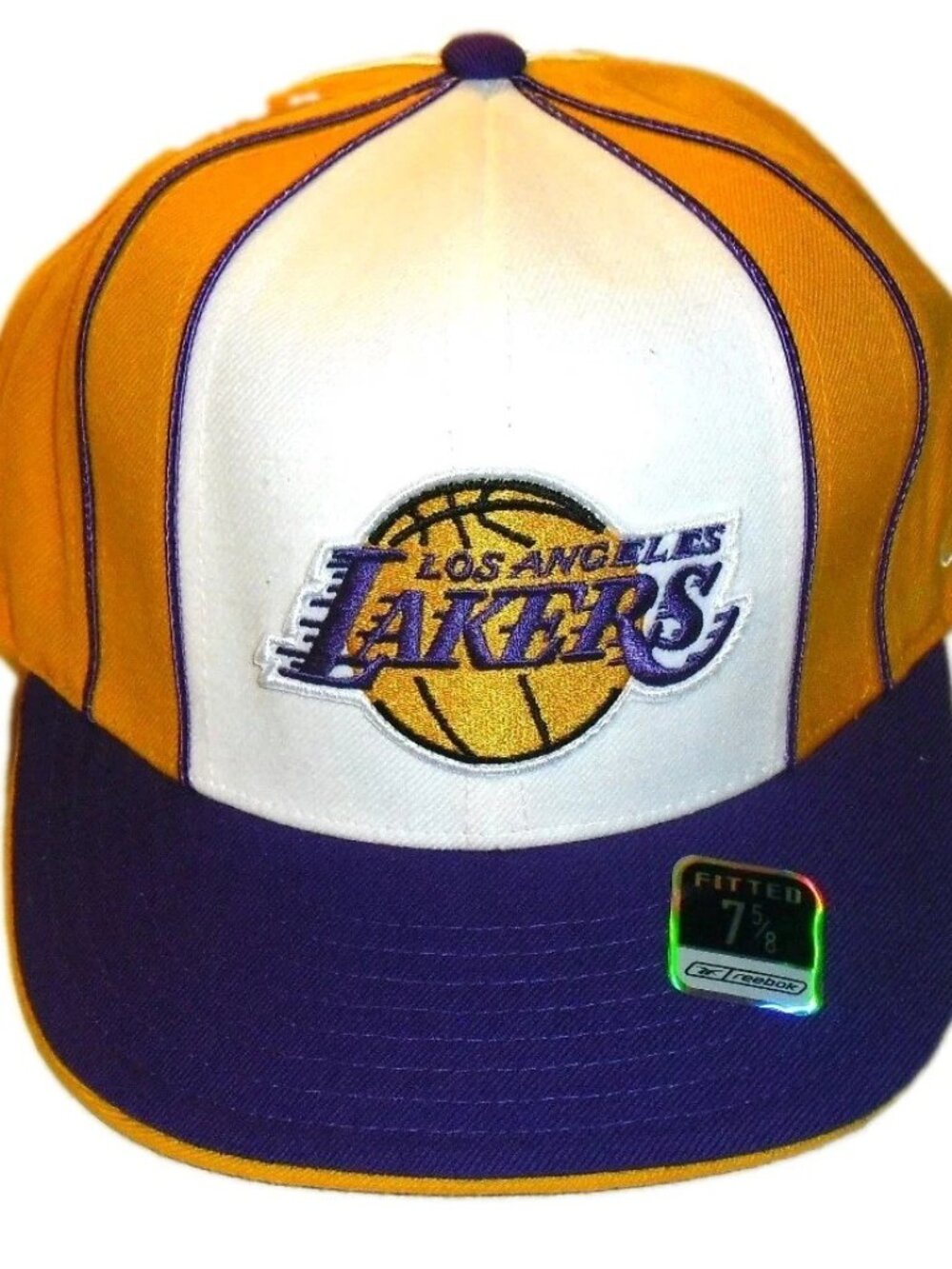 Los Angeles Lakers Reebok Mens Fitted hat Cap Sz. 7 5/8 White Purple Yellow New
